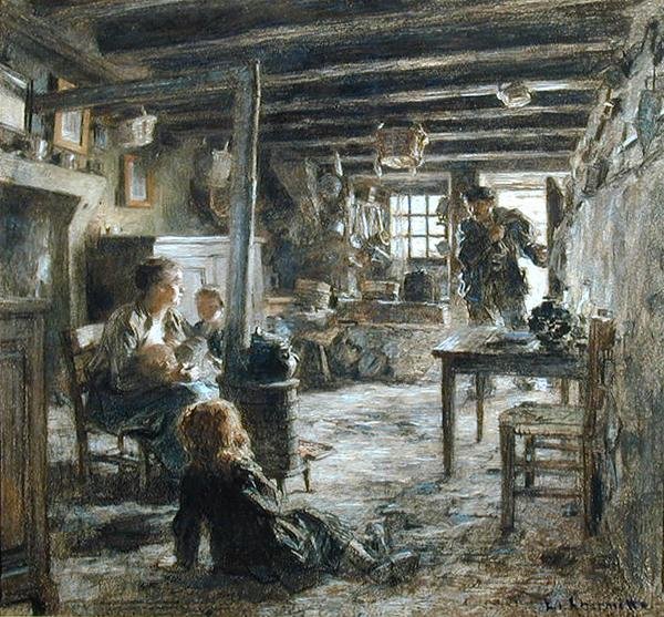 A Family, Interior Fonte (Otcův návrat) 1887 (pastel na papíře) od Leon Augustin Lhermitte