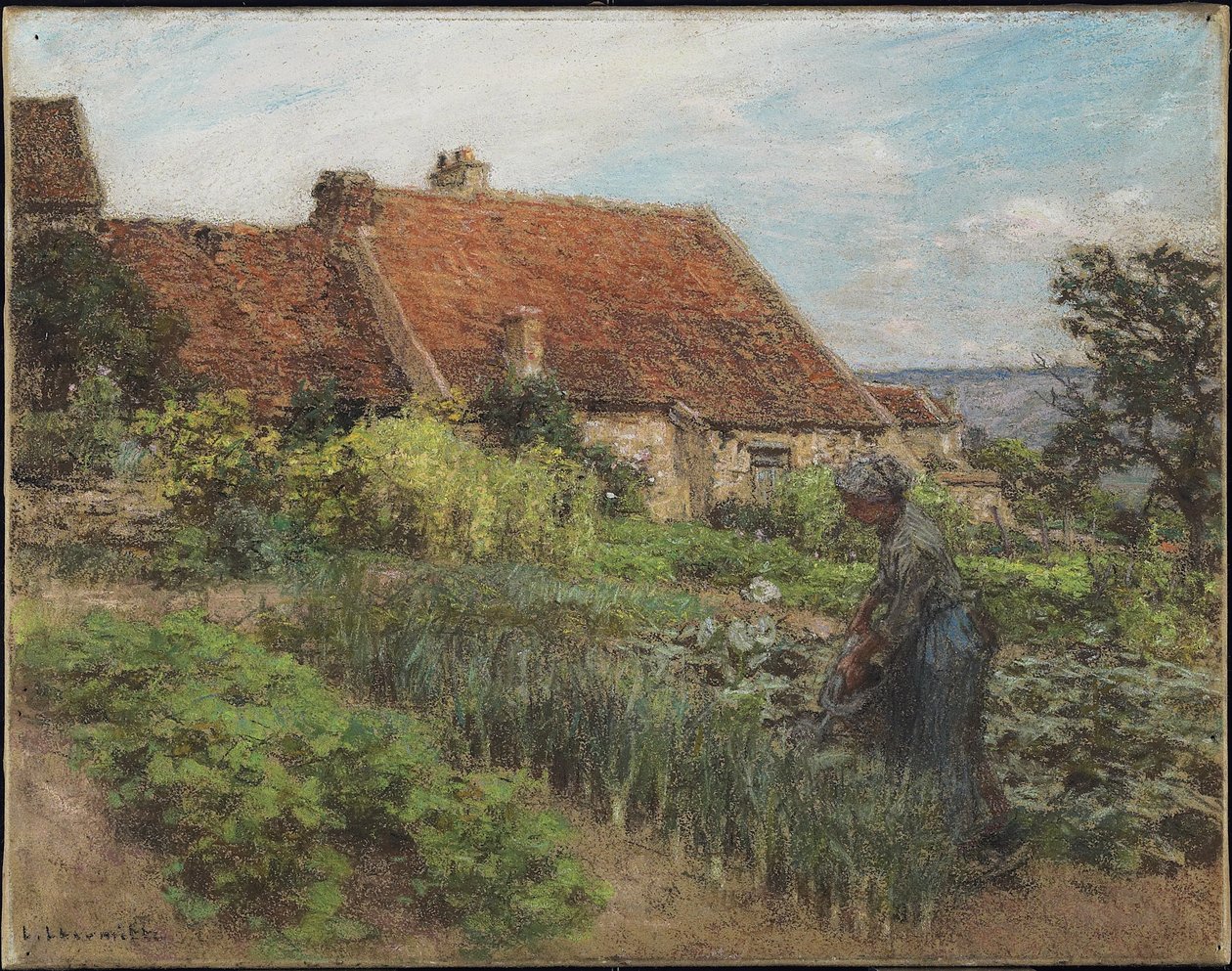 Watering the Garden, 1900 (pastel na tkaném papíře připevněný na plátně) od Leon Augustin Lhermitte