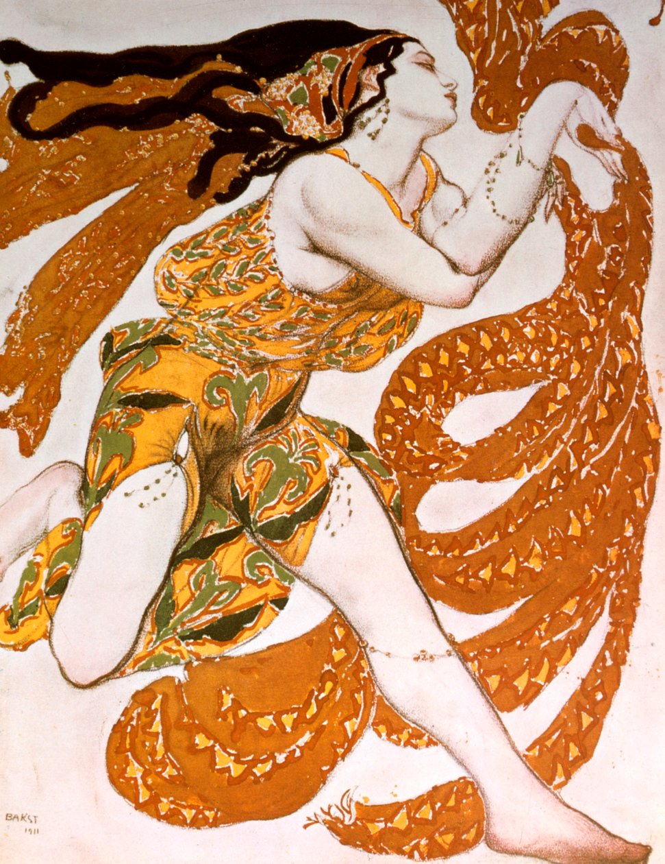 Bacchante, kostýmní návrh pro inscenaci Ballets Russes Tcherepnins Narcisse, 1911 od Leon Bakst