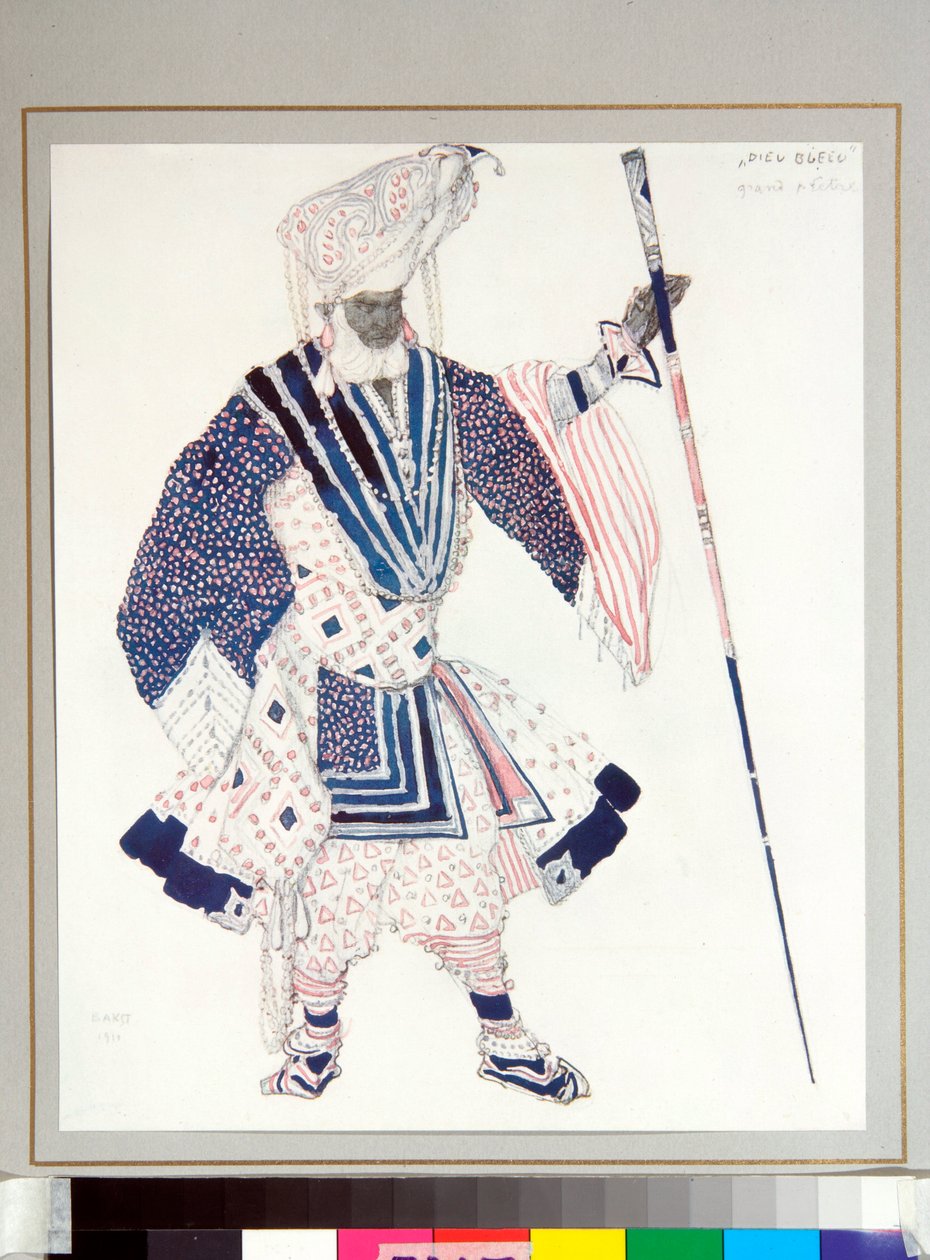 Ballets russes: ""Grand priest"" Kostým navrhl Leon Bakst (1866-1924) pro balet ""Le dieu Bleu"" Michela Fokina od Leon Bakst