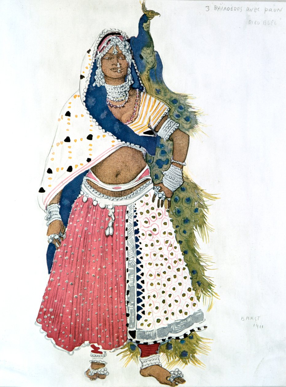 Bayadere s pávem, kostýmní návrh baletu, 1911 od Leon Bakst