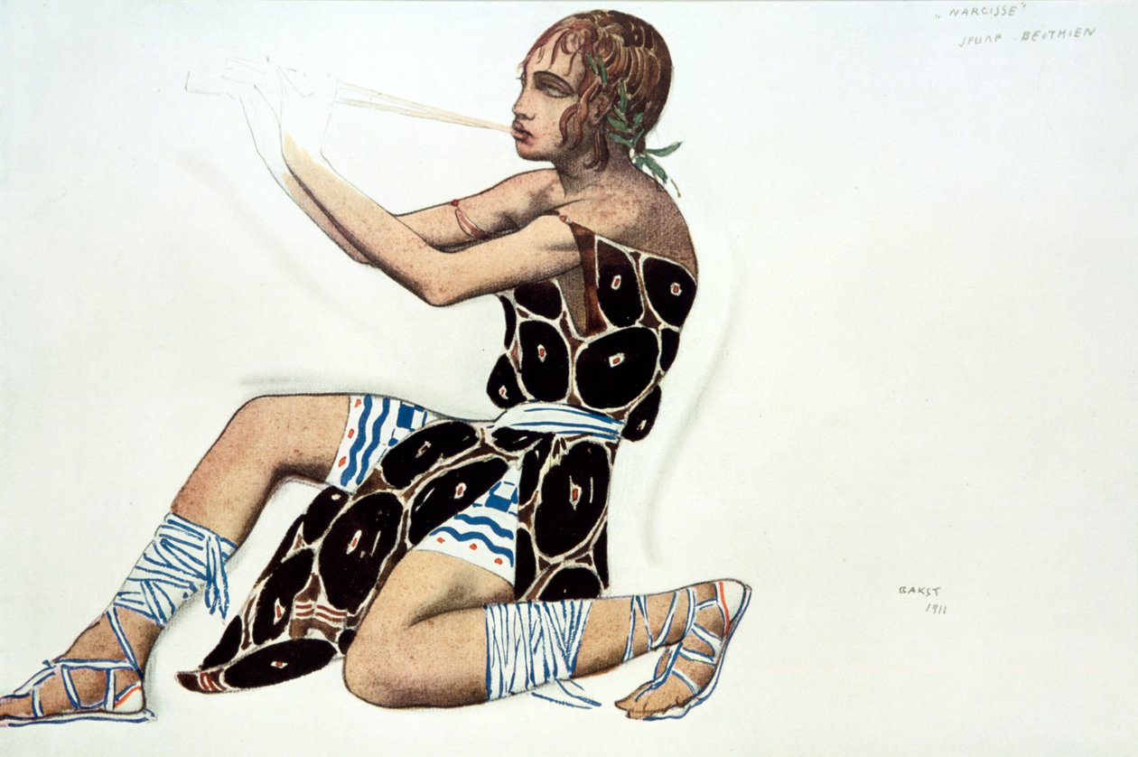 Beotien, kostýmní návrh inscenace Ballets Russes Narcisse, hudba Tcherepnin, 1911 od Leon Bakst
