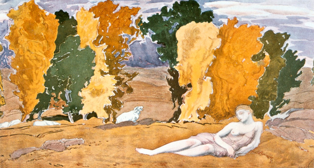Chloe Abandoned, návrh pro produkci Ballet Russes Ravels Daphnis a Chloe, 1910-1911 od Leon Bakst