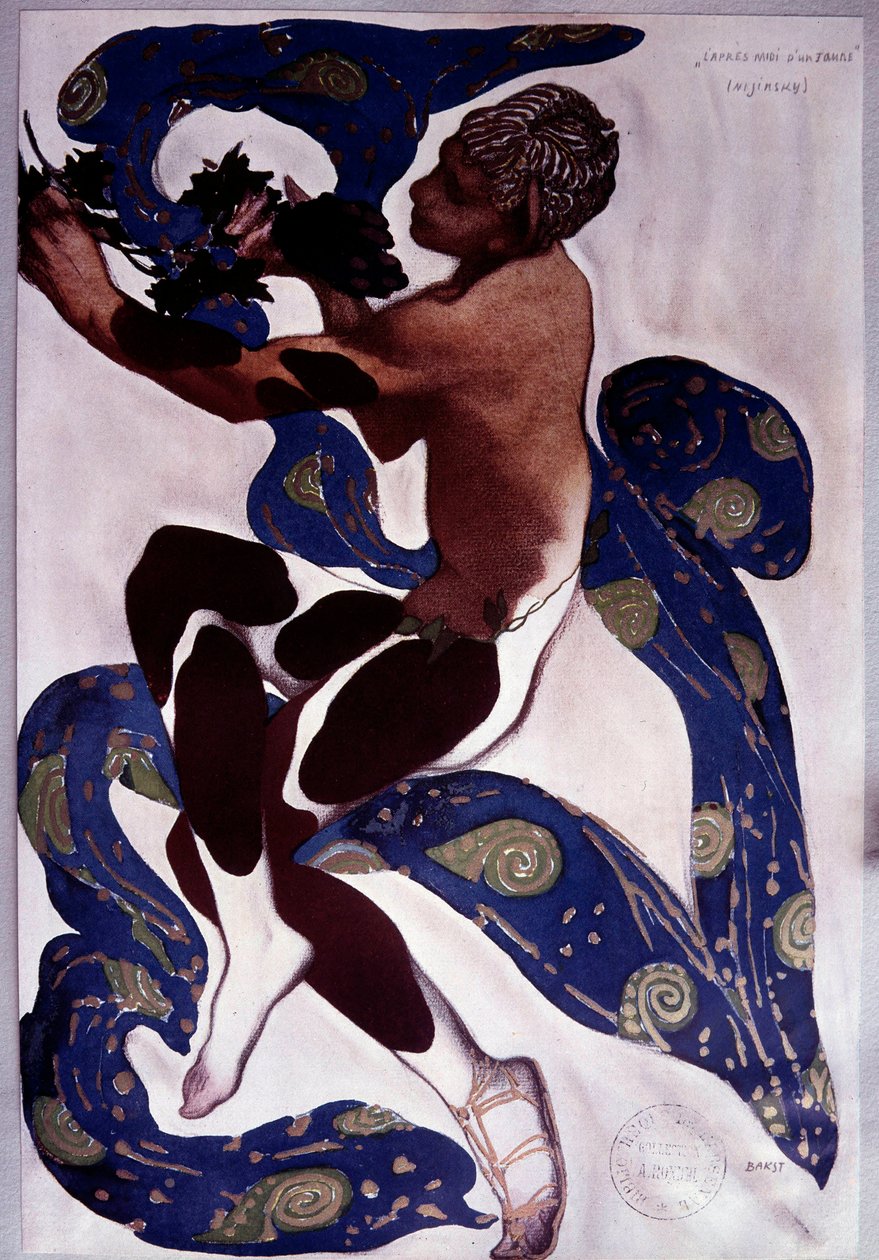 Choreografie „Odpoledne fauna“ od Václava Nijinského (1889-1950) po „Předehra k faunskému odpoledni“ od Clauda Debussyho (1862-1918) od Leon Bakst