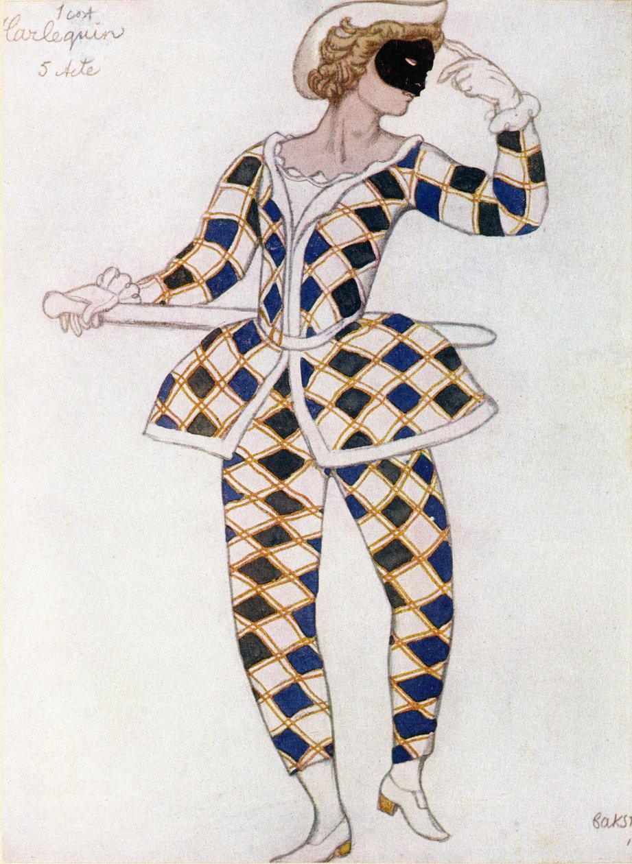 Kostýmní návrh pro Harlekýna, ze Šípkové Růženky, 1921 od Leon Bakst