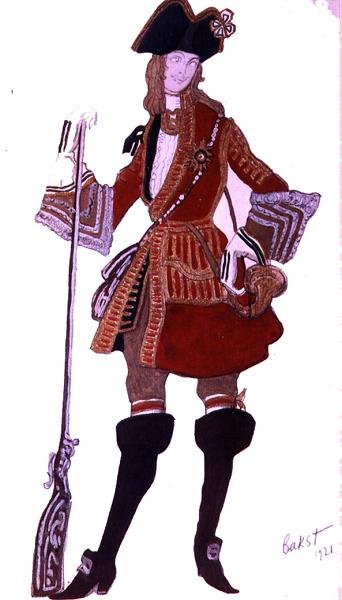 Kostýmní návrh pro Prince Charming Hunting od Šípkové Růženky od Leon Bakst