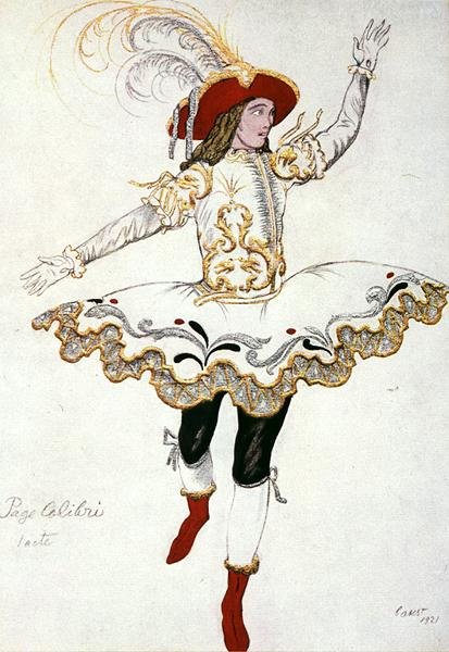 Kostýmní návrh pro The Pageboy of the Fairy Humming Bird od Sleeping Beauty od Leon Bakst