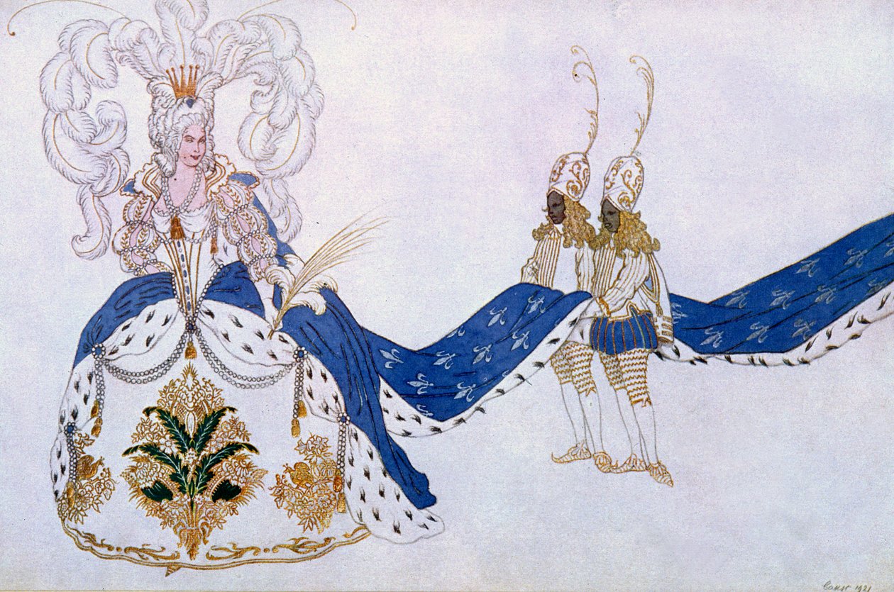 Kostýmní návrh pro The Queen and Her Pages, ze Šípkové Růženky, 1921 od Leon Bakst