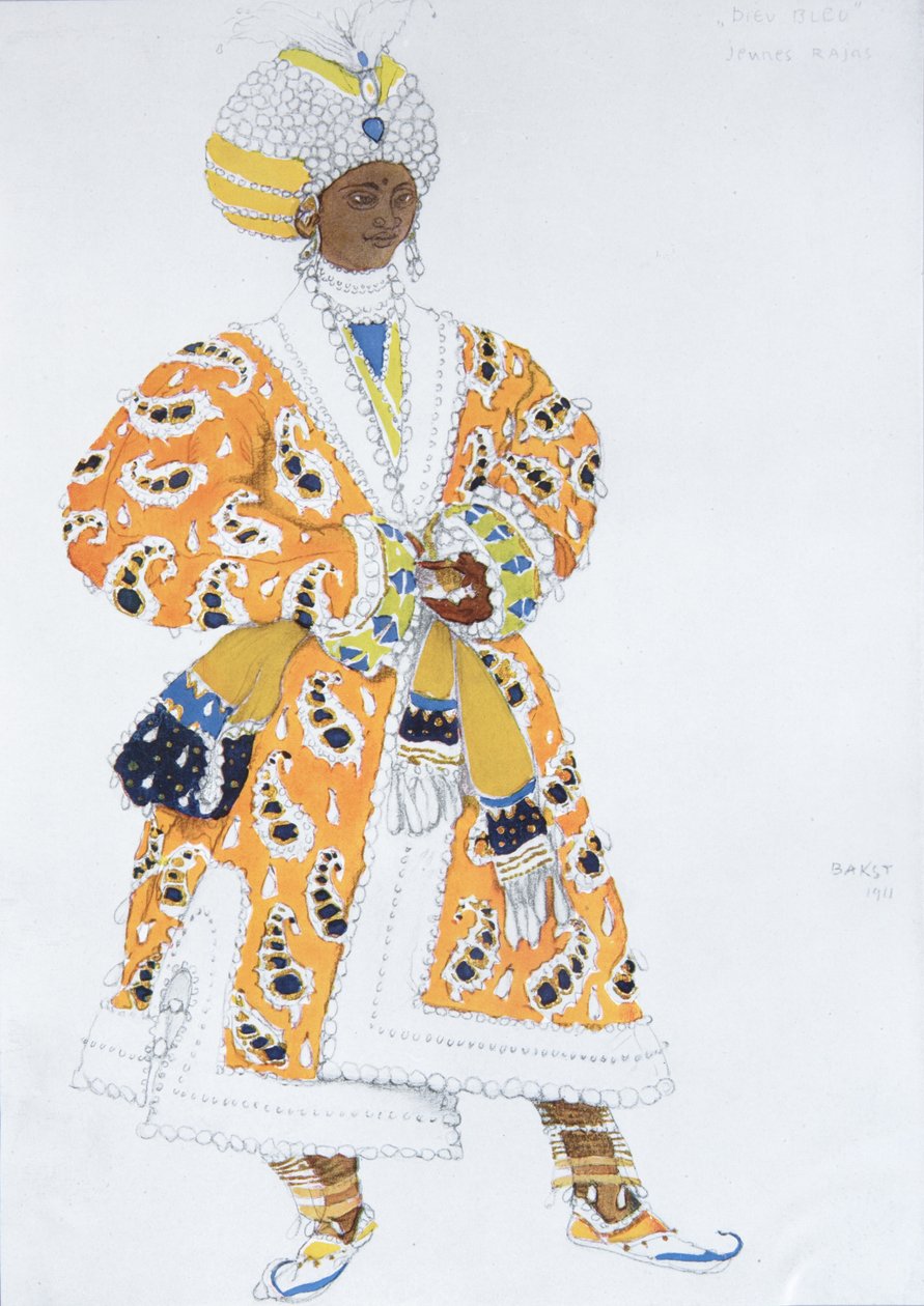 Kostýmní návrh pro Václava Nižinského v baletu Modrý bůh od R. Hahna, 1912 od Leon Bakst
