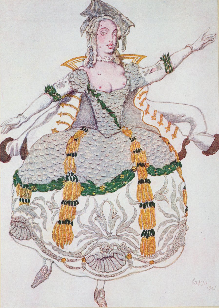Kostýmní návrh pro Mazurku (Lady), od Šípkové Růženky od Leon Bakst
