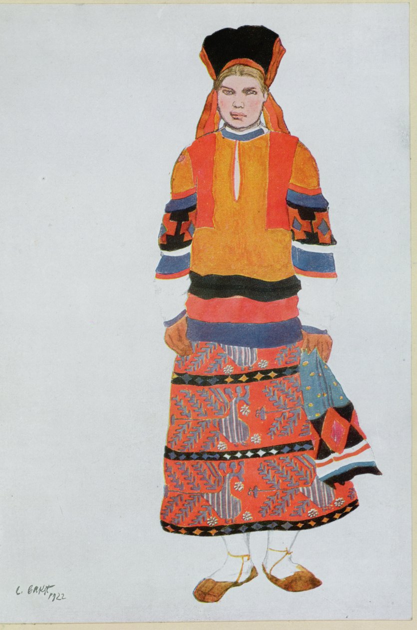 Kostýmní návrh pro selskou dívku od Leon Bakst