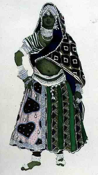 Kostýmní návrh pro arabskou dívku od Le Dieu Bleu od Leon Bakst