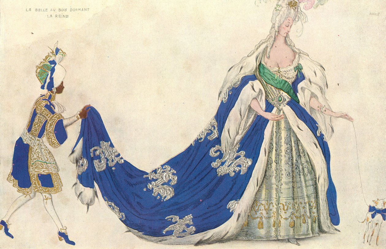 Kostýmní návrh pro královnu ve „Sleeping Beauty“, 1921 (wc a kvaš na papíře) od Leon Bakst