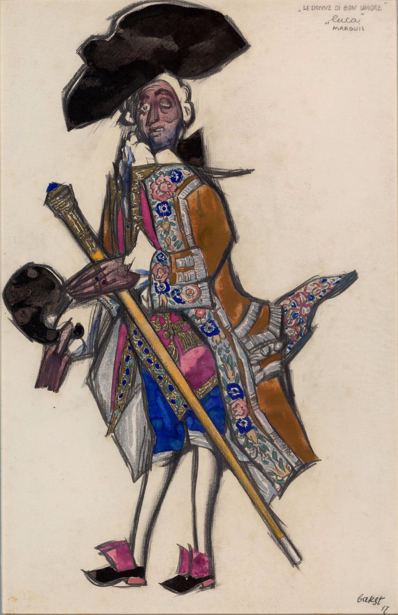 Návrh kostýmů pro balet The Good Humored Ladies od Leon Bakst