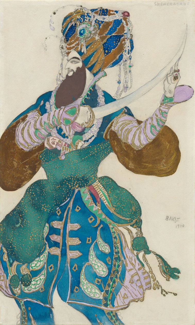 Návrh kostýmů pro balet Šeherezáda od AND. Rimskij-Korsakov od Leon Bakst