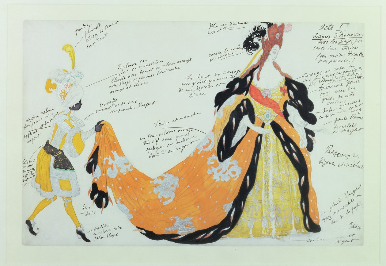 Kostým pro Lady a její Page, pro Diaghilev balet (wc) od Leon Bakst