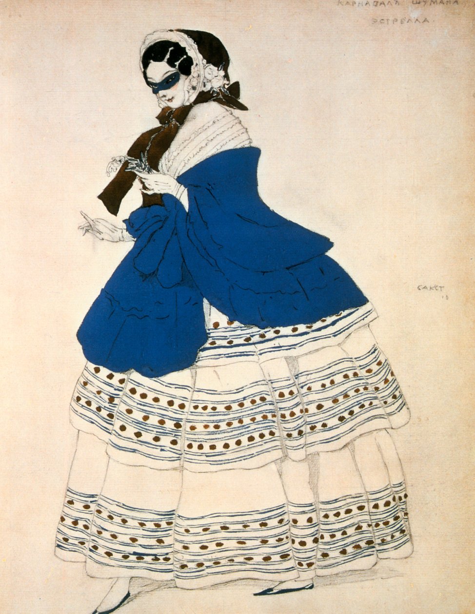Estrella, návrh kostýmu pro balet Karneval, který složil Robert Schumann, 1919 od Leon Bakst