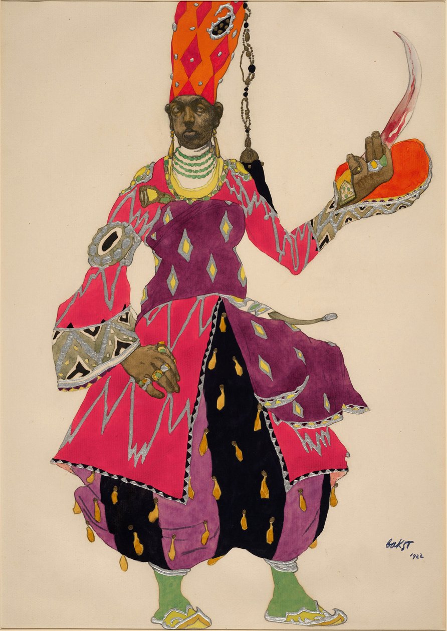Eunuch "Eunuch" Kostým pro balet Šeherezáda od Nicholase Rimského Korsakova (Rimsky-Korsakov) 1922 (akvarel). Kostým pro balet Šeherezáda (Šeharazáda) Nicholase (Nikolaje) Rimského Korsakova (Rimského-Korsakova) (1844-1908) od Leon Bakst