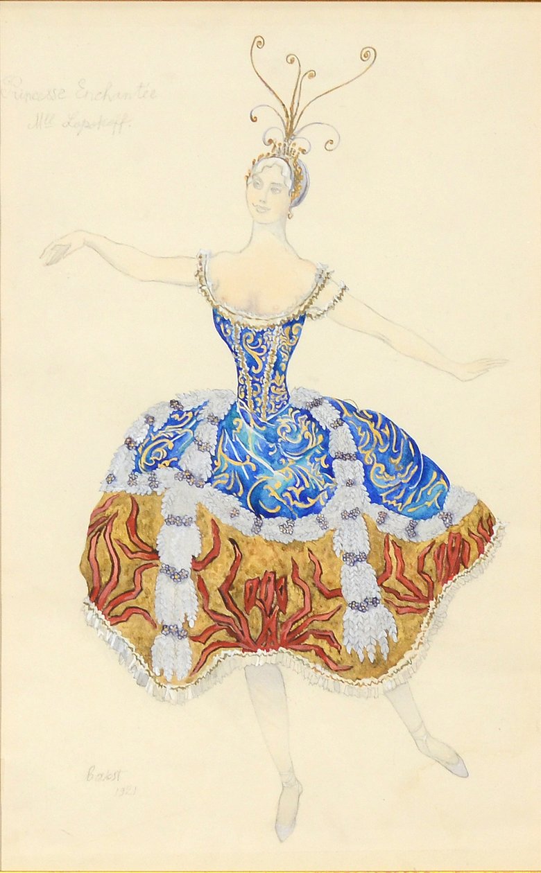 Začarovaná princezna. Návrh kostýmů pro balet Spící princezna, 1921 od Leon Bakst