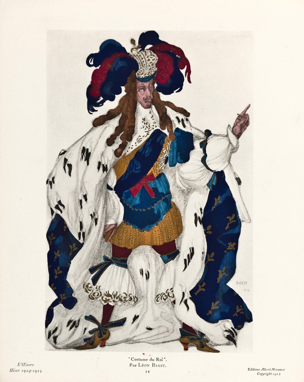 "Le roi"" kostým Leon Bakst pour le balet ""La belle au bois spící de Piotr Čajkovskij (1840-1893) (Král, Kostýmní návrh pro balet Spící krasavice P. Čajkovského - Bakst, Leon (1866-1924) ) - 1921 - Barevná litografie) Soukromá sbírka od Leon Bakst