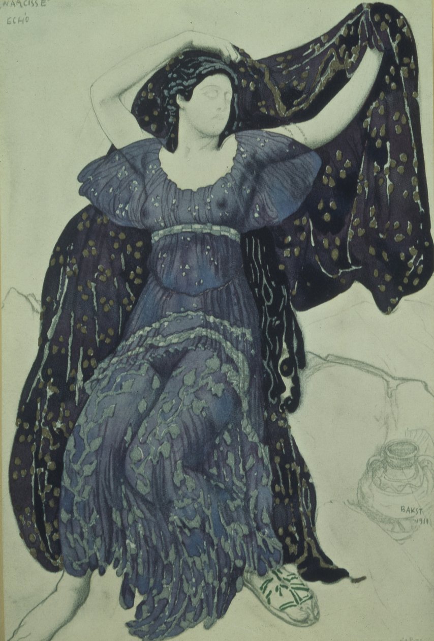 Nymph Echo. Návrh kostýmů pro balet Narcisse od N. Tcherepnina, 1911 od Leon Bakst
