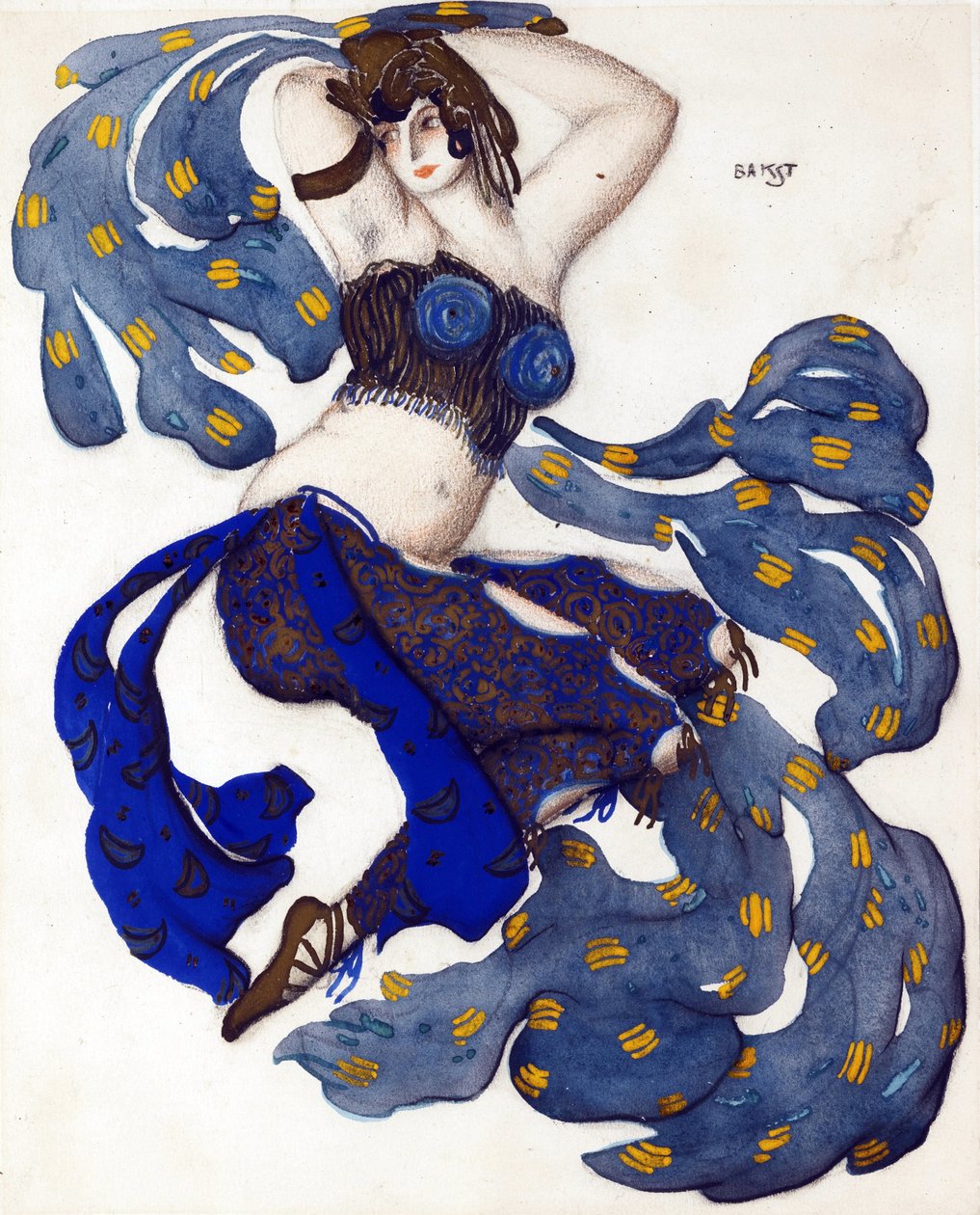 Odaliska. Návrh kostýmů pro balet Šeherezáda N. Rimského-Korsakova - Bakst, Leon (1866-1924) - 1910 - Akvarel, kvaš na papíře - 33x28 - Soukromá sbírka od Leon Bakst