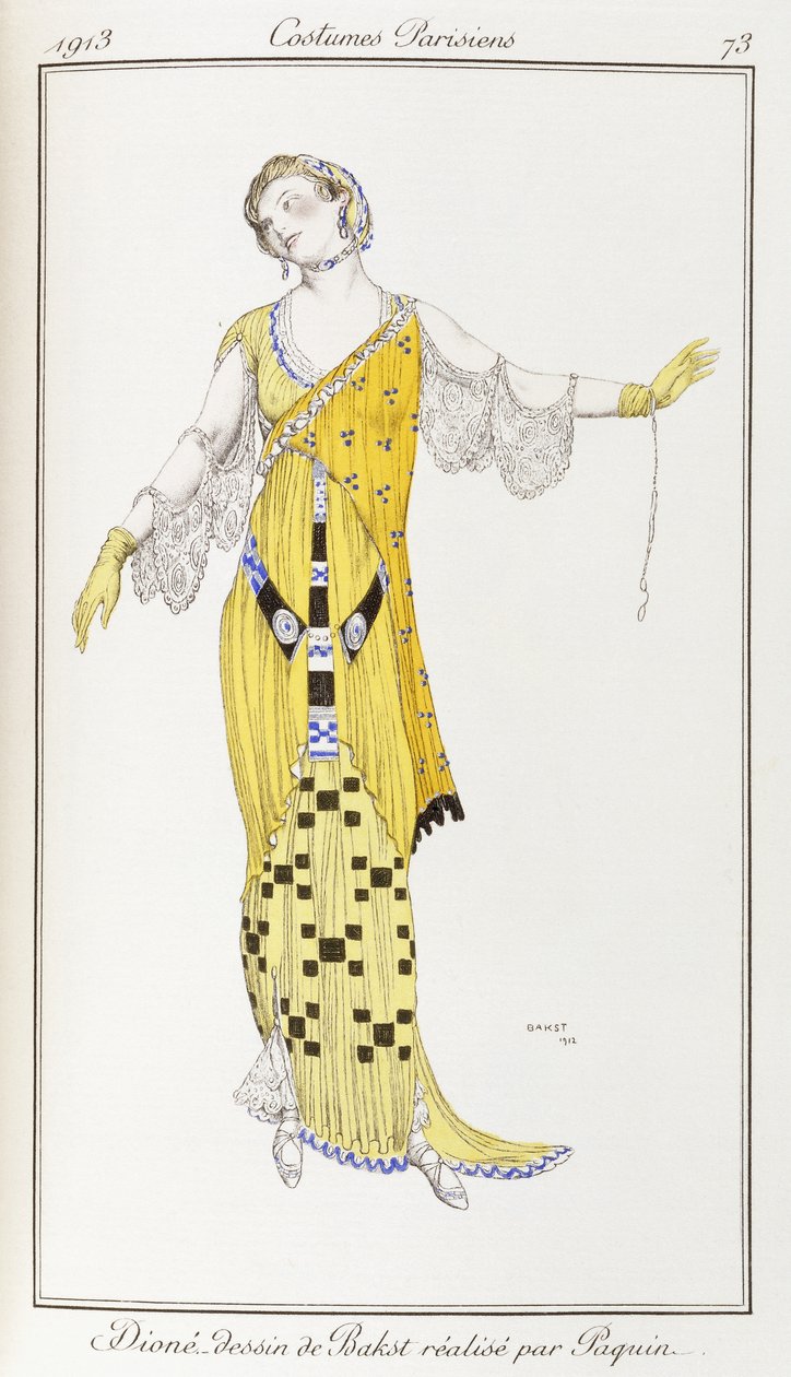 Pařížský oděv: Dione-kresba od Baksta provedená Paquinem, 1913 od Leon Bakst