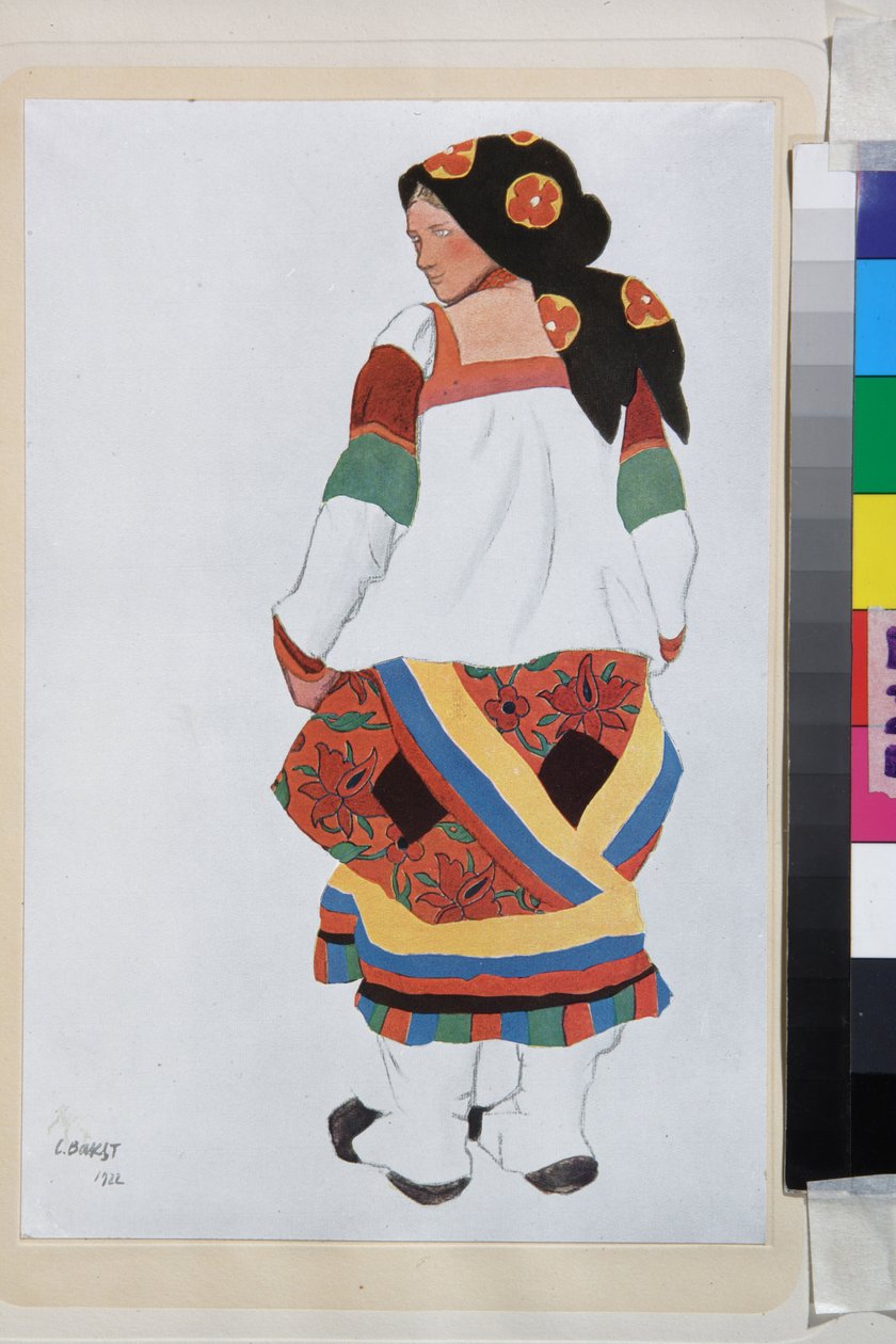 Selka, kostýmní návrhářství pro Vaudeville Old Moscow, v divadle Femina, Paříž (Francie) - Dílo Leona Baksta (1866-1924), litografie 1922 - (Selanka, Návrhy kostýmů pro Vaudeville Old Moscow, v divadle Femina v Paříži od Leona Baksta (1866-1 od Leon Bakst