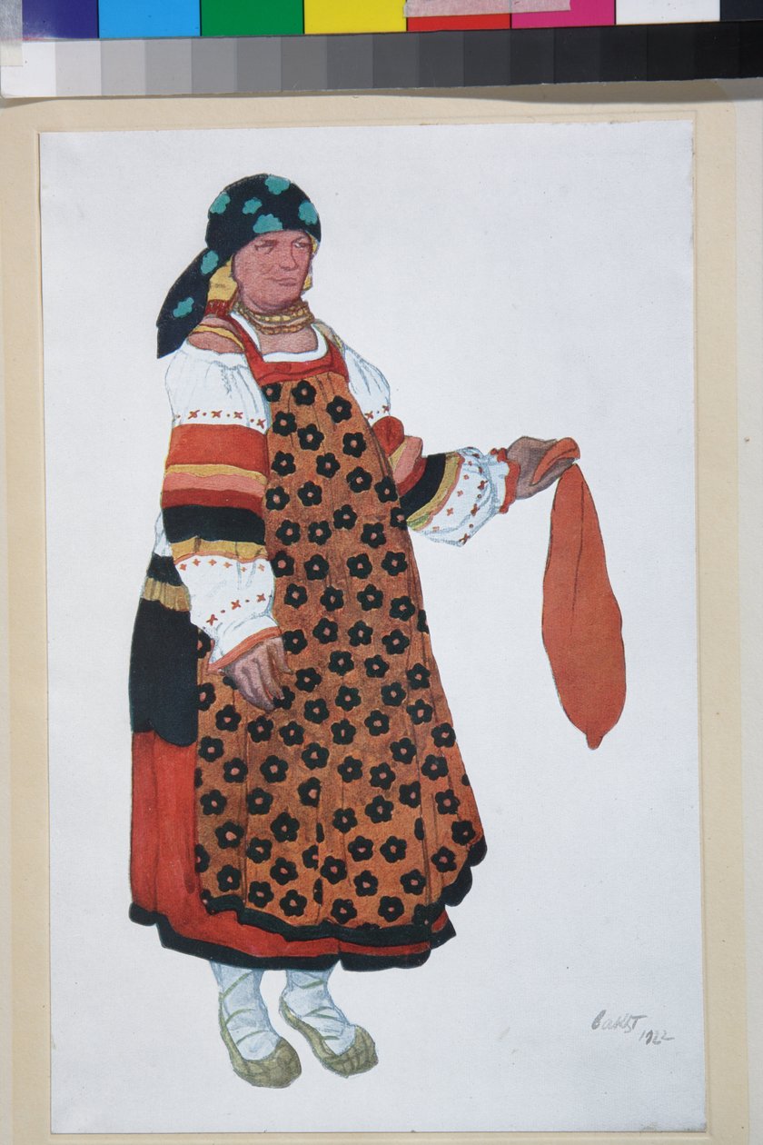 Selka, Návrh kostýmů pro Vaudeville Old Moscow, v divadle Femina v Paříži od Leon Bakst