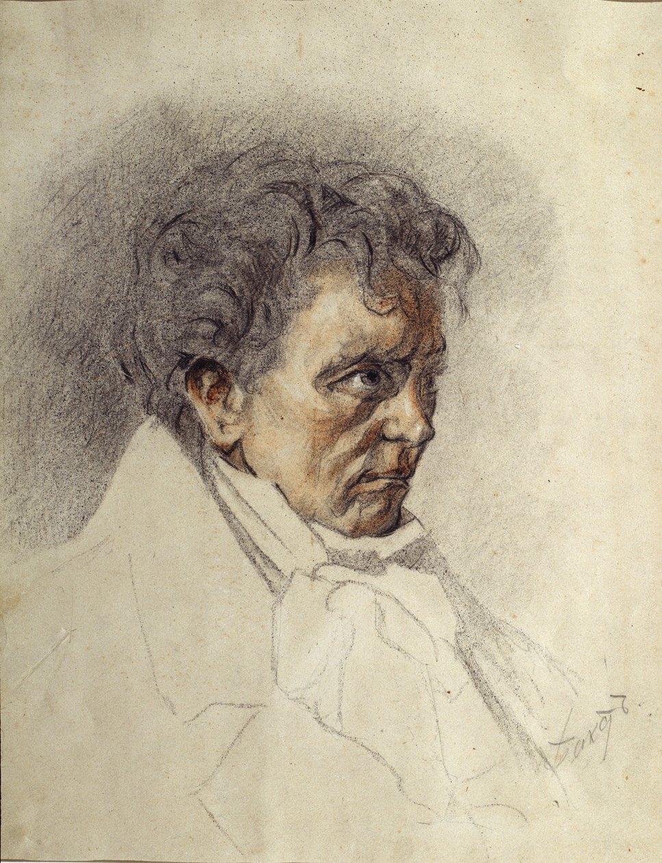 Portrait de Ludwig van Beethoven (1770-1827) (Ludwig van Beethoven). Peinture de Leon Bakst (1866-1924). Aquarelle et pastel sur papier, 29,5 x 23,5 cm. Art russe, fin 19e debut 20e siecle. State Art Museum of Kirgiz Republic, Bishkek (Kirghistan).   13255 od Leon Bakst
