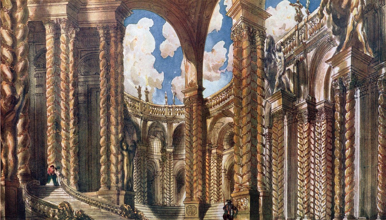 Návrh scenérie pro Zasnoubení, ze Šípkové Růženky, 1921 od Leon Bakst