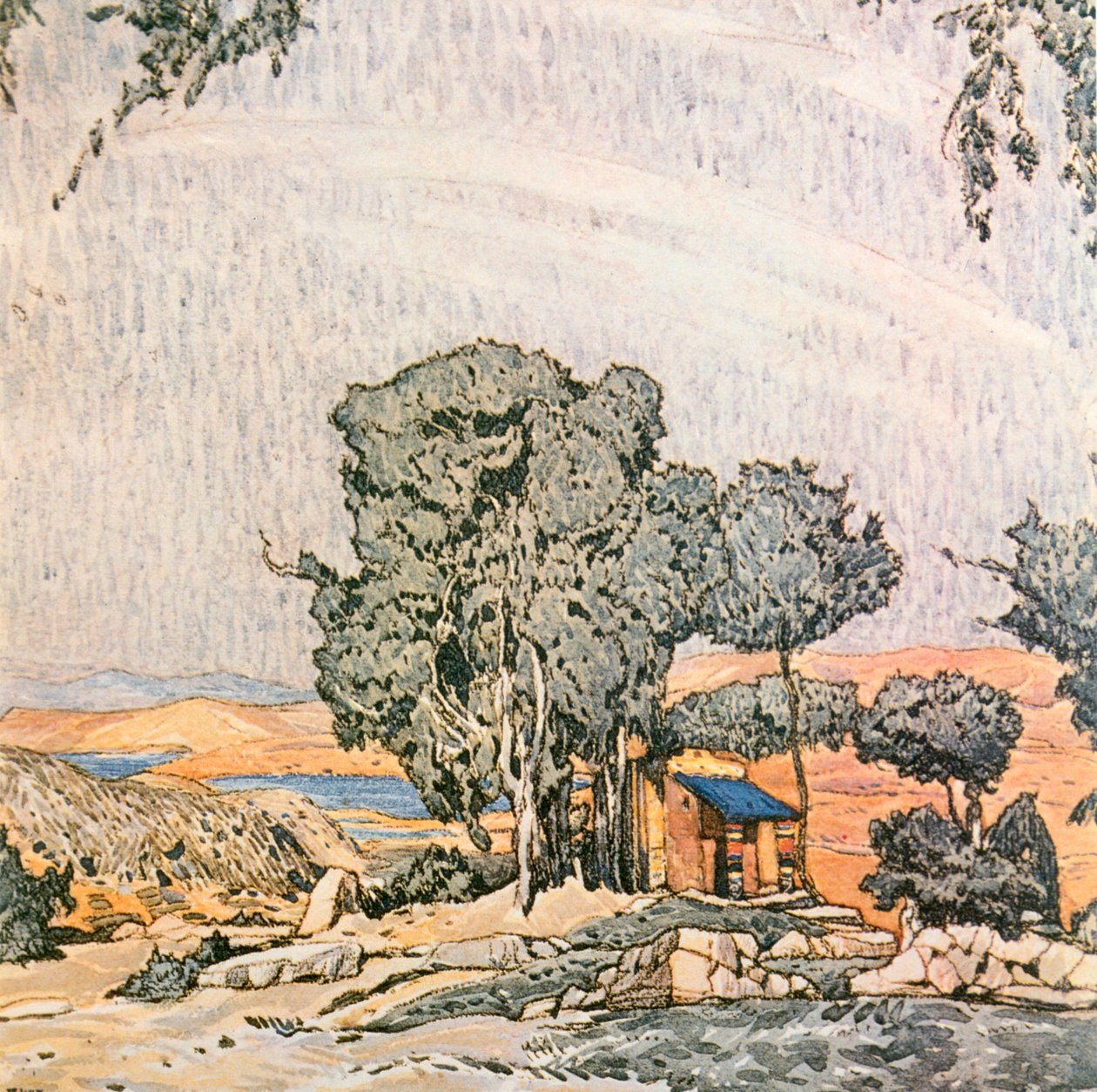 Scénografie pro I. dějství Heleny Spartské v podání baletního souboru Idy Rubensteinové, 1912 od Leon Bakst
