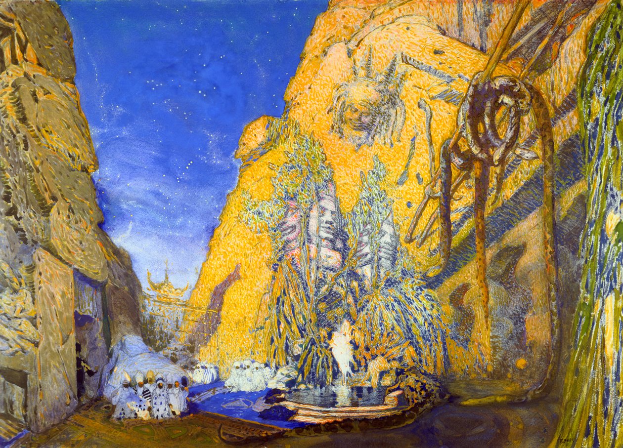 Scénografie pro inscenaci Ballets Russes Le Dieu Bleu The Blue God, 1911 od Leon Bakst
