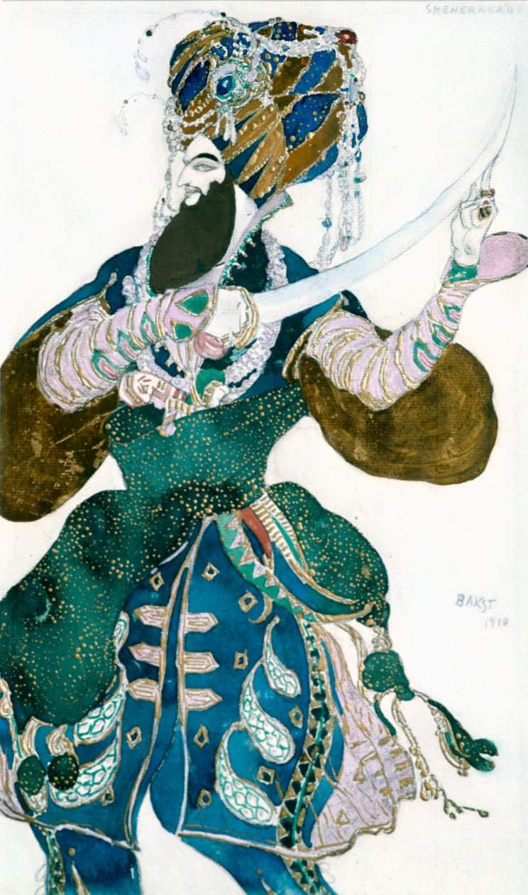 The Shah of Persia, kostýmní návrh pro inscenaci Ballets Russes Šeherezáda, c1913. od Leon Bakst