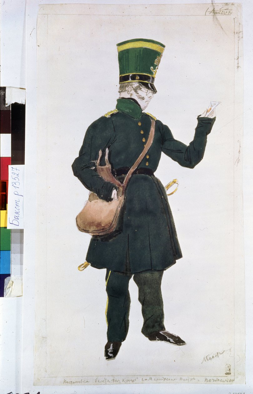kostým pošťáka pro balet "La fee des poupees" v režii Josepha Bayera (1852-1913) od Leon Bakst