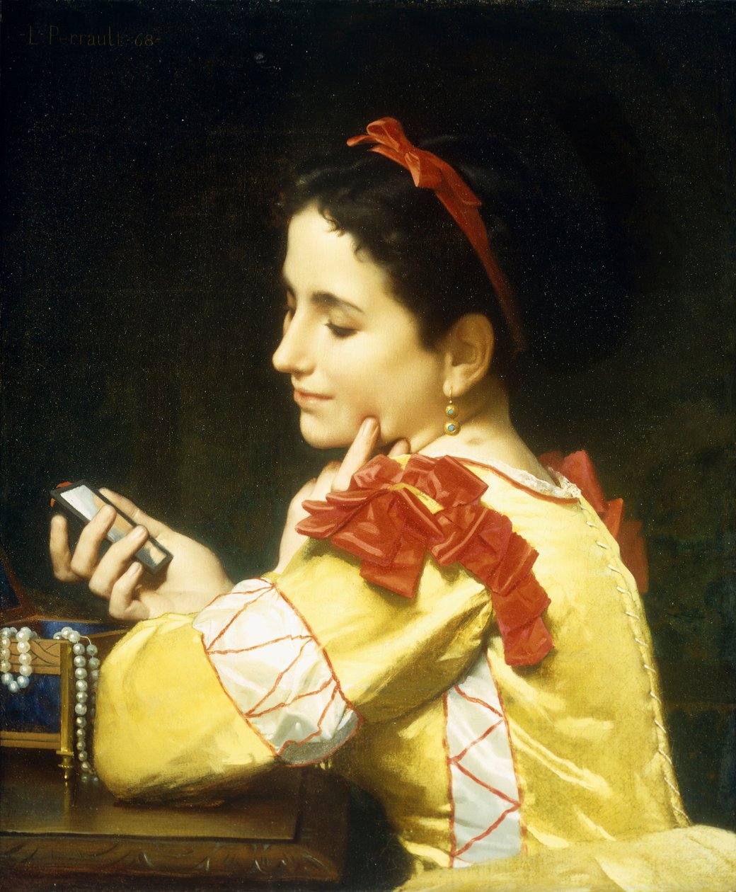 Lady Looking in Hand Mirror, 1868 od Leon Bazile Perrault