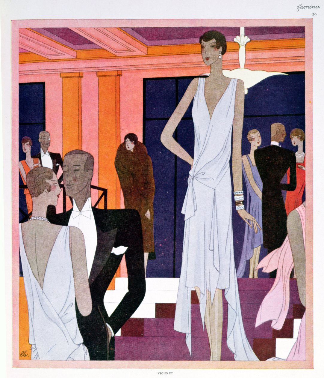 Miramar v Cannes, módní deska z časopisu „Femina“, prosinec 1928 (barevné lito) od Leon Benigni
