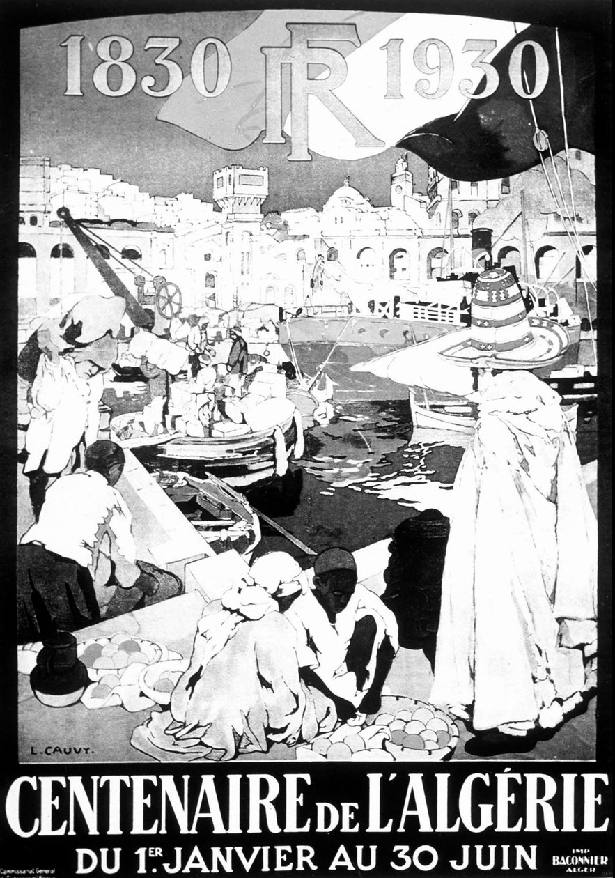 Výstavní plakát Alžír 1830 - 1930 kresba Francouzské Alžírsko Alžír plakát 100 let od Leon Cauvy