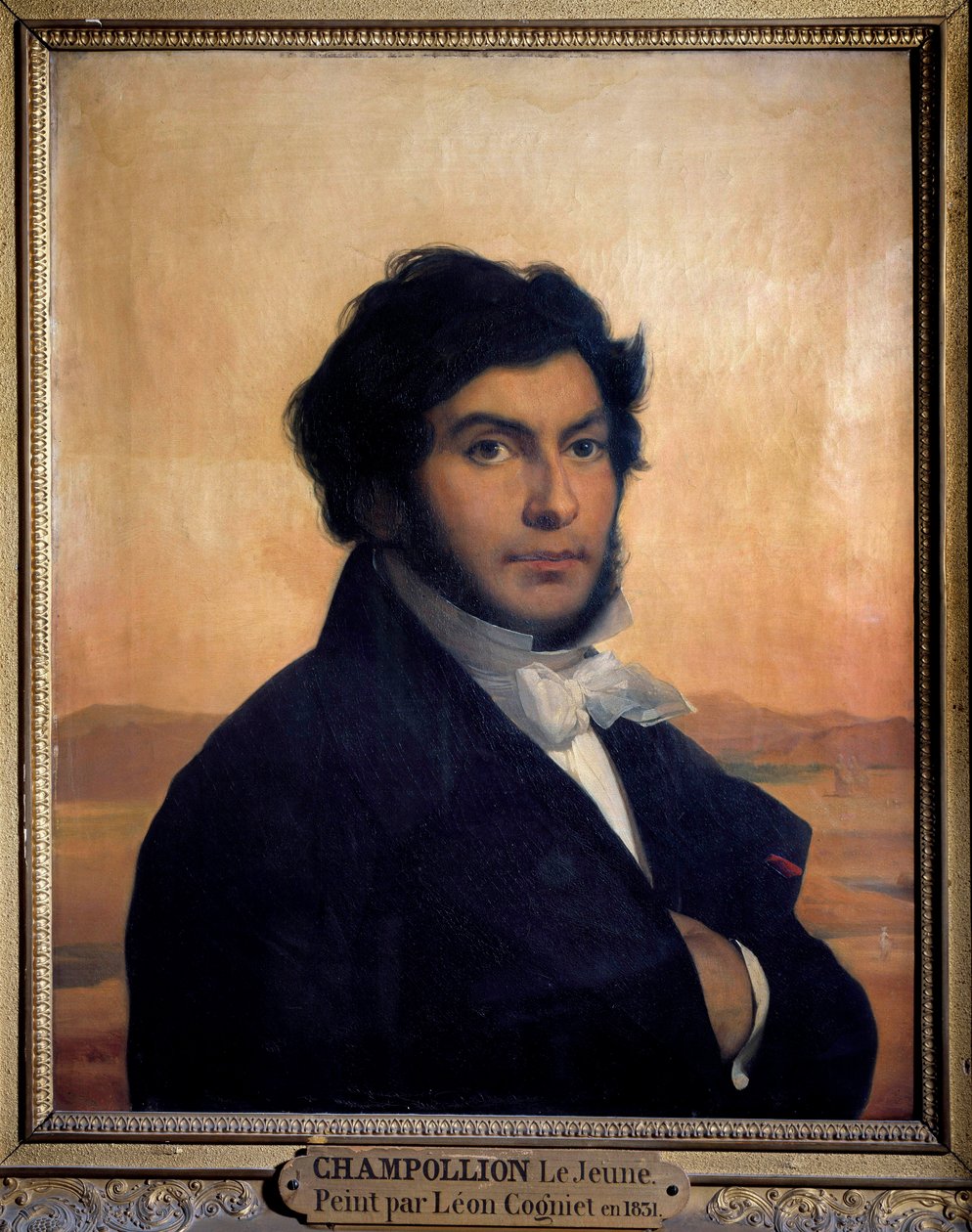 Portrét Jean-Francoise (Jean Francois) Champolliona (1790-1832), francouzského egyptologa, luštitele hieroglyfů. Obraz od Leona od Léon Cogniet