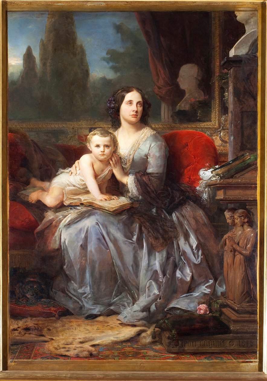 Portrét Marie (Marie) Brignole-Sale (Brignole Sale) De Ferrari, vévodkyně z Galliery (1811-1888) se svým synem Filippo Malba Leona Cognieta (1794-1880) 1856 Palazzo Rosso, Galleria, Genes od Léon Cogniet