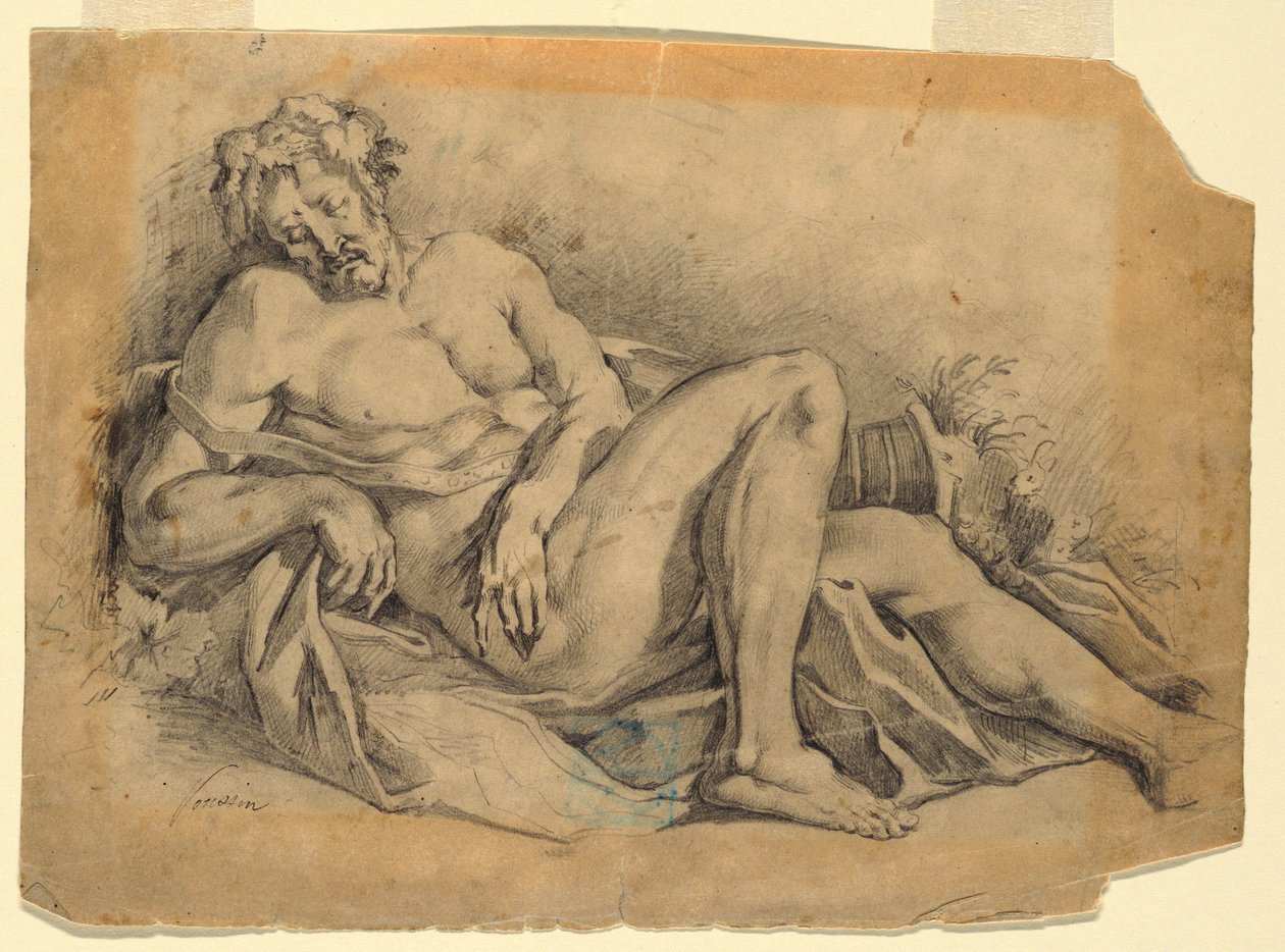 Kresba, Spící Bakchus (podle Poussina), 1886-92 od Leon Dabo