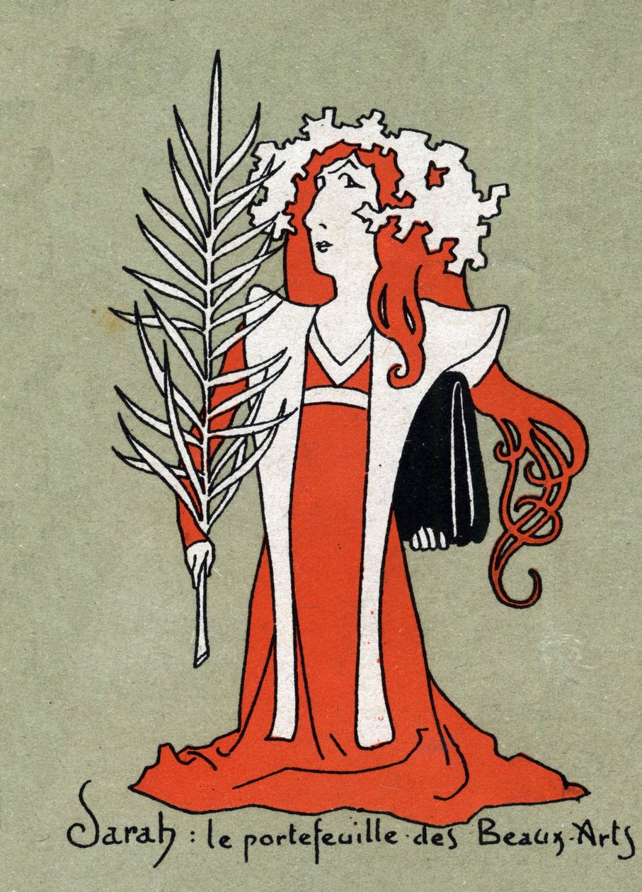 Kreslený film Henriette Rosine Bernard dit Sarah Bernhardt (1844-1923) jako portfolio výtvarných umění - Ilustrace Leon Lebegue (1863-1944) - Rytina v „“Le sun-du-dimanche““ od Leon Lebegue