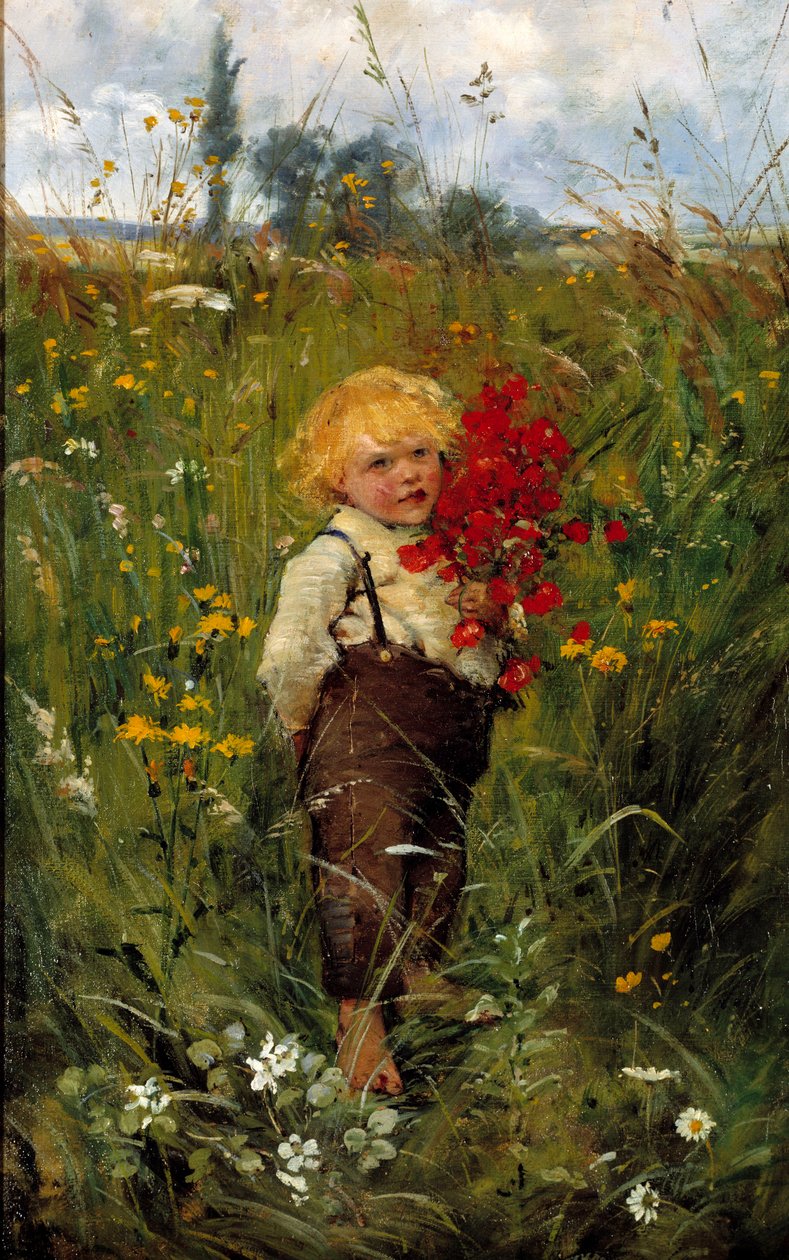 Malý chlapec s kyticí. Obraz Leon Tanzi (1846-1913) od Leon Louis Tanzi