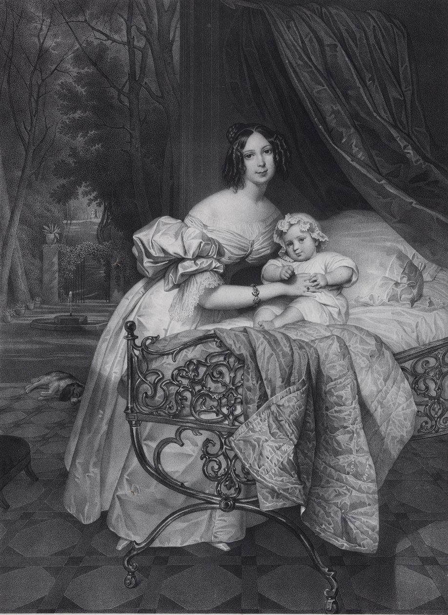 Portrét Marie Irineevny Butenevové, rozené Chreptowicz 1811-1890 s dcerou Marií 1835-1905, 1 od Leon Noel
