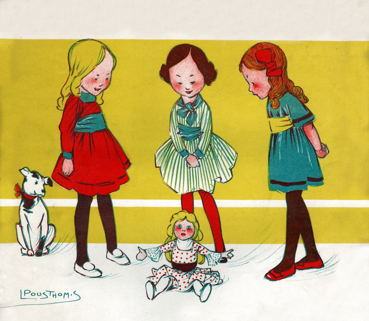 Dívky hrající panenky. (Ilustrace,; cca 1910) od Leon Pousthomis