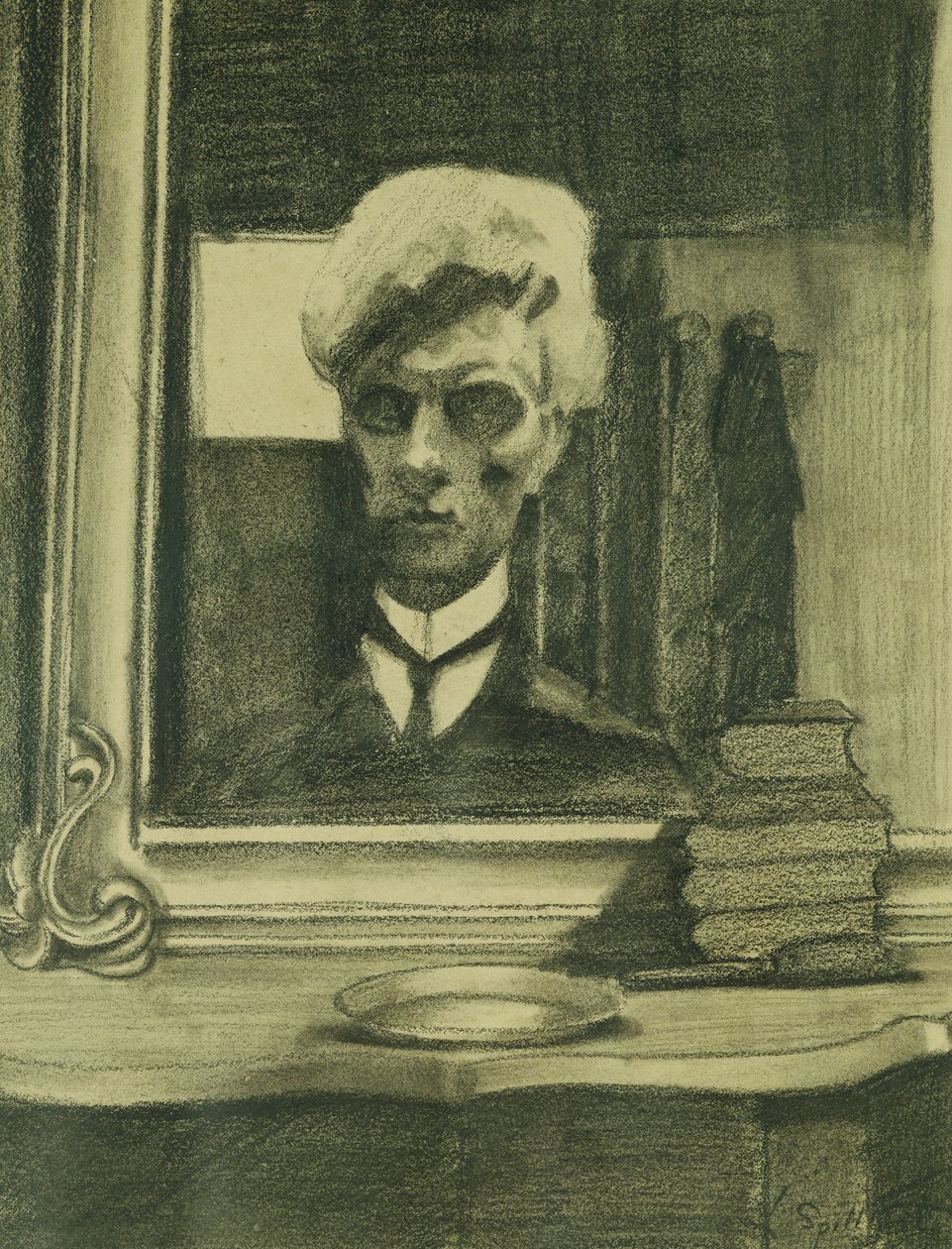 Autoportrét; Autoportrét, cca 1907 (uhl a pastelka na lesklém papíře) od Leon Spilliaert
