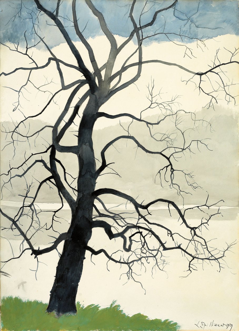 Osamělý strom na okraji rybníka od Leon Spilliaert