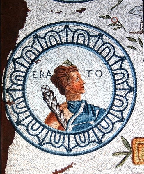 Erato, múza poezie a lyrické poezie (barevná rytina) od Leon de (after) Laborde