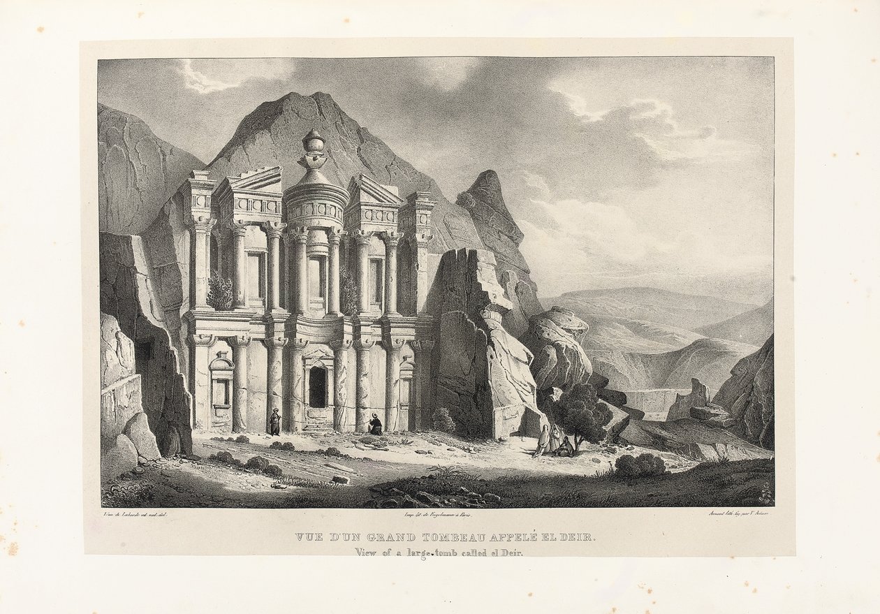 Pohled na velkou hrobku zvanou El Deir, Petra, 1830 od Leon de Laborde
