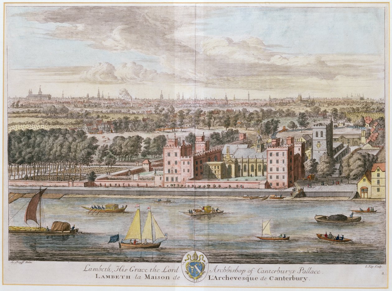 Lambethský palác, sídlo arcibiskupa z Canterbury, vyrytý Johannesem Kipem (asi 1652-1722) od Leonard Knyff